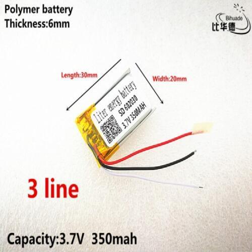 3 line Good Qulity 3.7V,350mAH,602030 Polymer lithium ion / Li-ion battery for TOY,POWER BANK,GPS,mp3,mp4