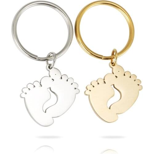 3pcs/Lot Stainless Steel Key Chain Baby Foot Pendant Keyring For DIY Jewelry Making Keychain Gifts
