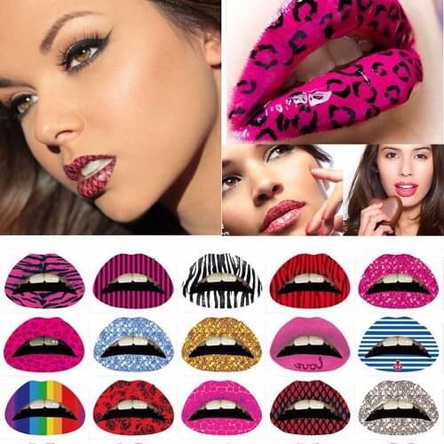 3Pcs New 3D Art lips sticker Glitter Pink sexy pattern makeup tattoo lip stickers Makeup Tools Wholesale