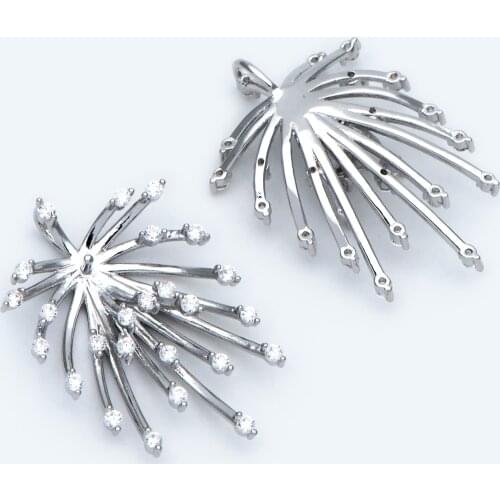 4pcs CZ Paved Silver Tone Fireworks Charm 27x14mm, DIY Pendant Drop Bail, Peg Pearl Findings, Pearl Setting (GB-1424-2)