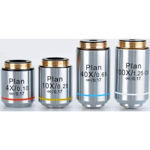 4X 10X 40X 100X Plan Infinity Achromatic Professional Objective Lens 195 Microscope Objective Lens Full set