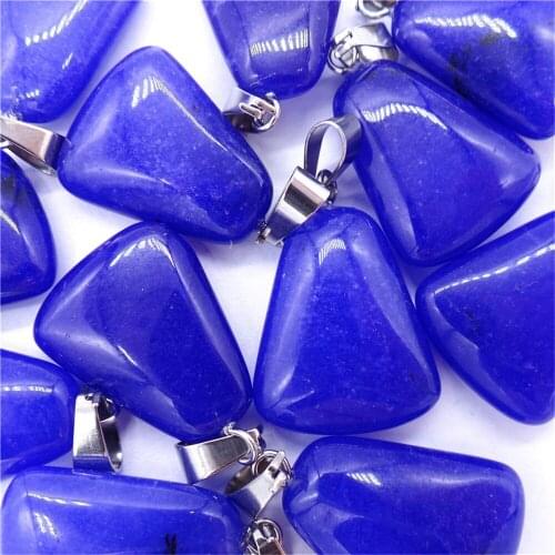 50Pcs 23x17x6mm Wholesale Blue Malay Jade Trapezoidal Pendant Bead DIY Jewelry Accessories Earrings S533