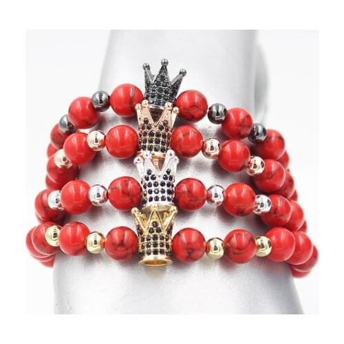 8mm hgb32 gold silver micro pave cz zircon cubic zirconia Bracelet adjusted nature stone bead Crown agate Onyx Bangles