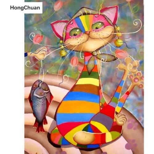 Diamond Embroidery Cat Fishing 5D DIY Diamond Painting Square/Round Diamond Inlaid Rhinestone Picture Mosaic Cross Stitch