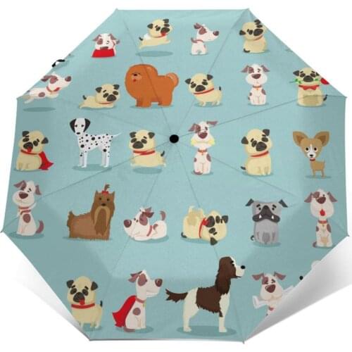Automatic Umbrella Rain Women Three-folding Umbrella Cartoon Breeds Of Dog Windproof Umbrella Female Waterproof parasol