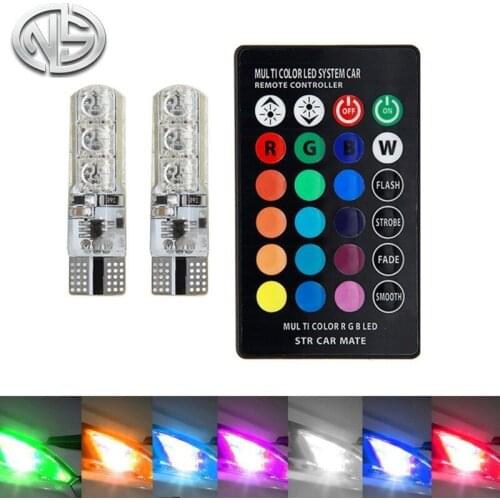 2pcs RGB Remote Control Car LED Light T10 5050 6SMD Colorful Side Light License Plate Light Reading Lamp Bulb+Remote Control
