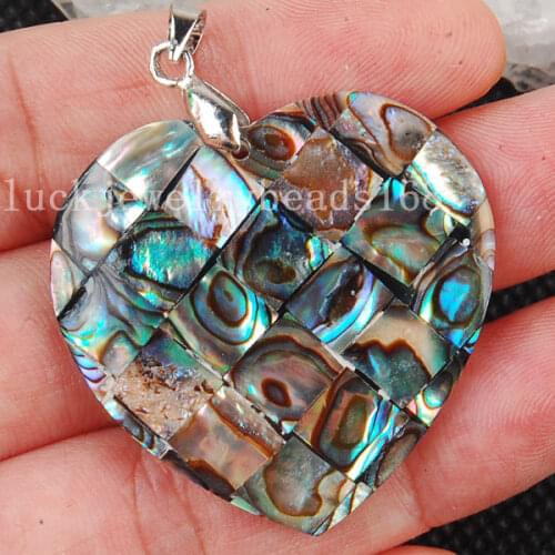 Free Shipping Women Fashion Jewelry 35mm New Zealand Blue Abalone Shell Heart Pendant Bead C3079