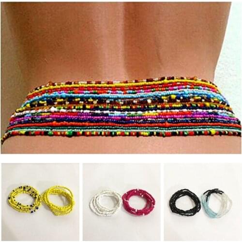 Bohemia 2pcs Waist Beads Belly Chians Bead Jewelry Belly Chains Elastic Waist Chain, Body African Waists Bead