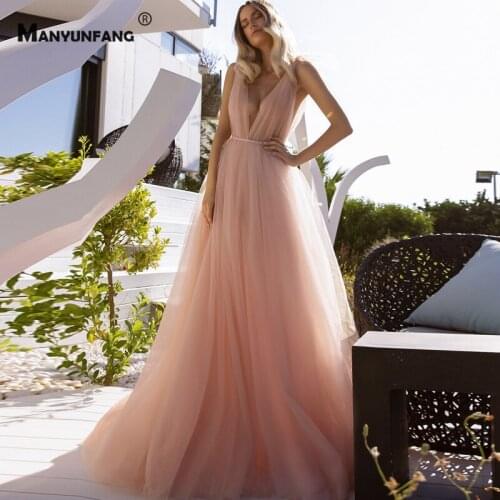 Elegant Deep V-Neck Tulle Chapel Train Backless Bridal Ball Gown Custom Made Sleeveless Sashes Wedding Dress Robe De Mariée 2021