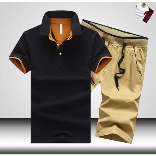 Cotton Mens Sets Summer Button Polo Shirts Sets Turn Down Mens Shorts 4XL Men Clothes 2 Piece Set Tracksuit Elastic Waist Shorts