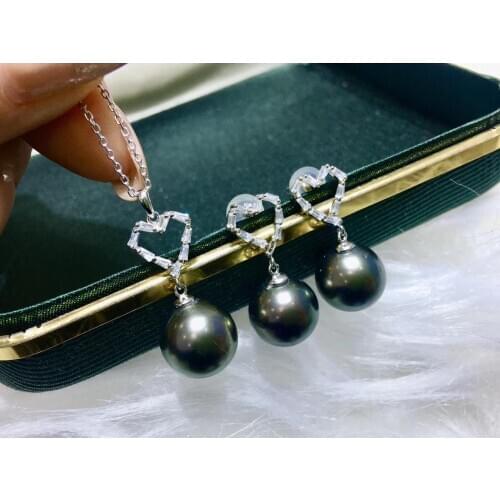 2 Color Heart 925 Silver Necklace and Earrings Set Mountings Findings Jewelry Set Parts Fittings Accessories for Pearls Beads