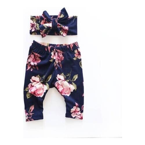 Baby Girls Floral Outfits Bottoms Leggings Pants Toddler Trousers +Headband 2PCS Set