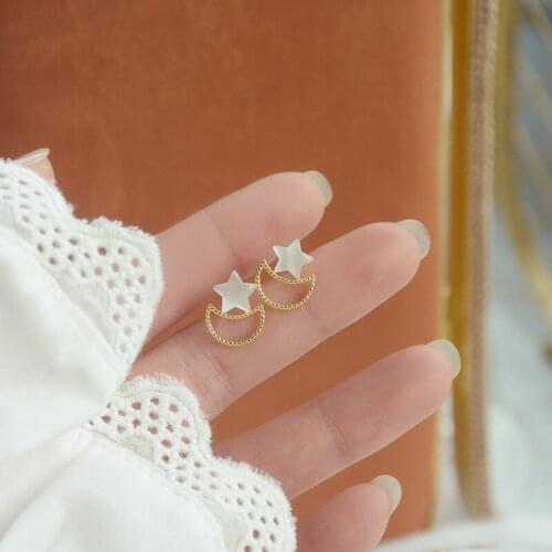 Korea New Design Fashion Jewelry Opal Star Hollow Moon Simple Cute Earrings for Woman Daily Holiday Stud Earring