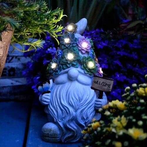 Creative Resin Solar Energy Christmas Elf Statue Ornaments Outdoor Courtyard Micro Landscape Craft Garden Decoration Accessories