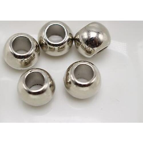 100 Silver Colour Tone Metallic Acrylic Round Pony Beads 10X8mm Big Hole Spacer