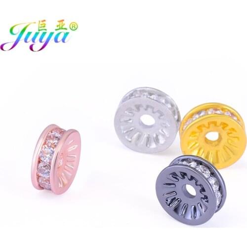 Juya 8Pcs/Lot Wholesale 5mm 8mm 10mm Cubic Zirconia Round Metal Spacer Beads For Needlework Natural Stones Pearls Jewelry Making