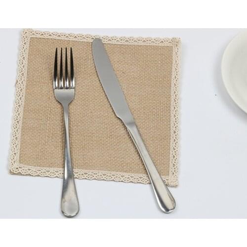 Square linen tableware mat Wedding knife and fork pad Christmas party cutlery mat Thermal insulation mat Table decoration