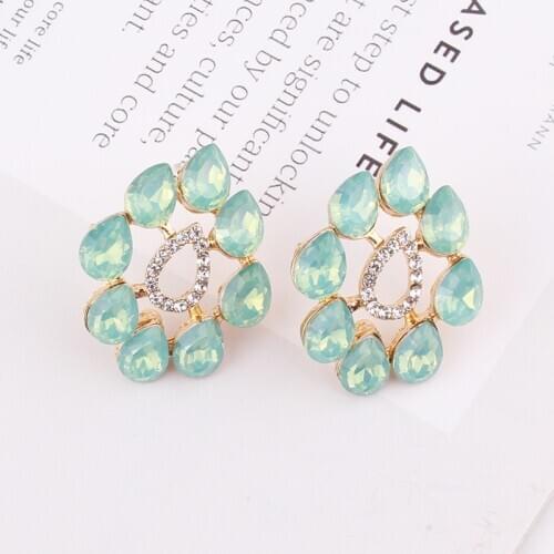 LUBOV Colorful Piercing Earrings Luxury Crystal Opal Stone Stud Earrings Golden Trendy Women Jewelry Gift for Christmas party