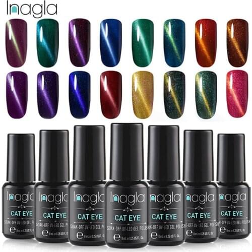 Inagla 3D Magnetic Nail Polish 8ml Cat Eye Nail Varnish Magnet Nail Lacquer Base Coat Top Coat Needed