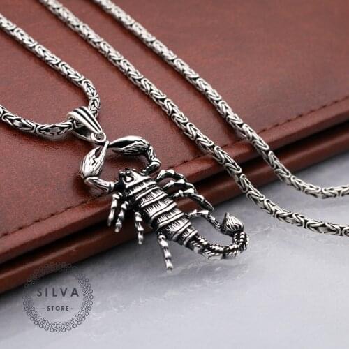 Silva Original 925 Sterling Silver scorpion Pendant Necklace for Men S925 silver fashion Jewelry Gift Mens Cable Chains