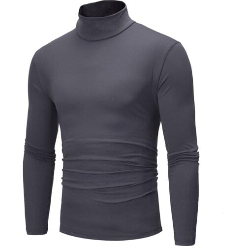 Mens Solid Color Turtleneck T Shirts For Men Stretch Slim Fit Long Sleeve T Shirts Plus Size Men Tee Tops Футболка Оверсайз 3