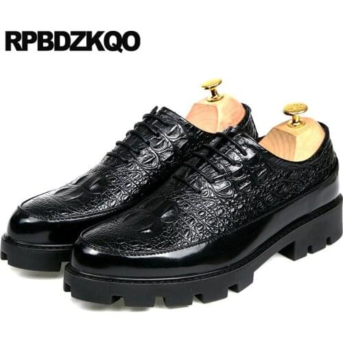 Black Snake Round Toe Snakeskin Crocodile Oxfords Fashion Alligator Height Increase Men Casual Shoes Hot Sale Patent Leather
