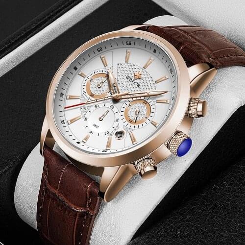 WWOOR 2021 Top Brand Luxury Watch Men Classic Leather Business Quartz Calendar Chronograph Waterproof Wristwatches Reloj Hombres