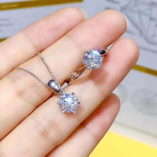 Mossan Diamond Ring Necklace Set S925 Eight Heart Eight Arrow Cutting Simple Classic Fine Fashion Jewelry Free Shipping