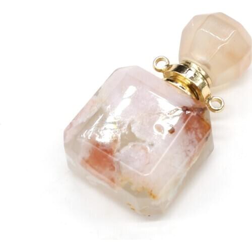 Natural Stone Perfume Bottle Pendant Cherry Blossom Agates Essential Oil Diffuser Vial Pendants Charms Gift 18x30mm-20x35mm
