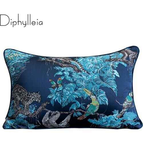 Diphylleia Lumbar Cushion Cover Vintage Tropical Animal Collection Leopard Parrot Embroidery Pillow Case Luxury Coussin 50x30cm
