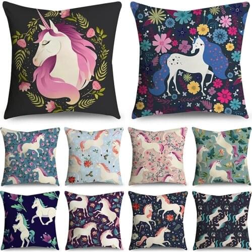 Cartoon fashion unicorn pattern printing pillow cover polyester soft car sofa home decoration cushion cover прованс cuscini deco