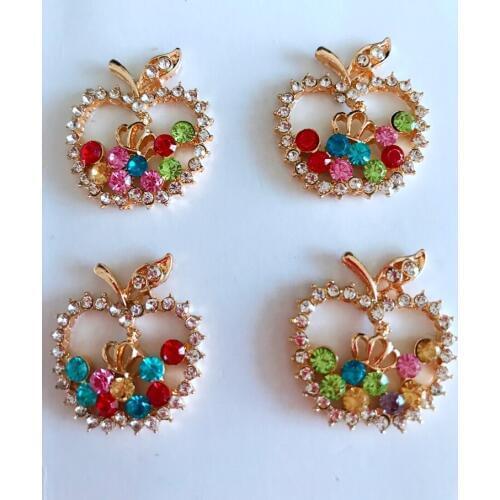 New fashion style alloy glass rhinestones applique colorful crystals apple shape 28*25mm for clothing shoes phone case 4pcs/lot