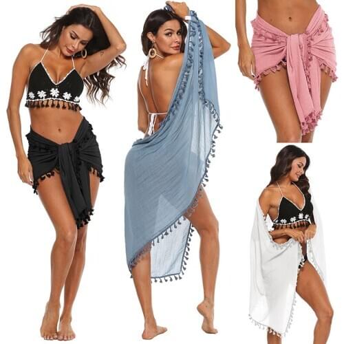New Fashion Women Summer Swimwear Bikini Cover Up Beach Pareos Long Wrap Swim Skirt Wrap Sarong Dress Black White Beach Skirts