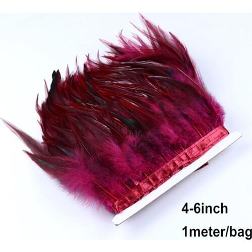 Wholesale Natural Red Rooster Feathers Trim 10-13cm Hackle Feather Fringe for Clothing Sewing Decoration Crafts Plumes 10meter