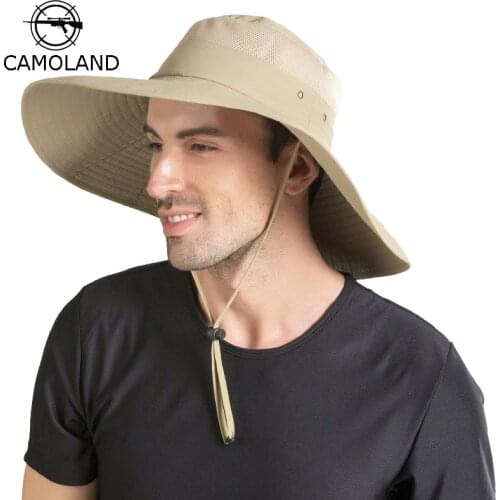 CAMOLAND 15cm Super Large Wide Brim Bucket Hat Summer UPF50+ Sun Hat For Men Outdoor Waterproof Hiking Fishing Breathable Hats