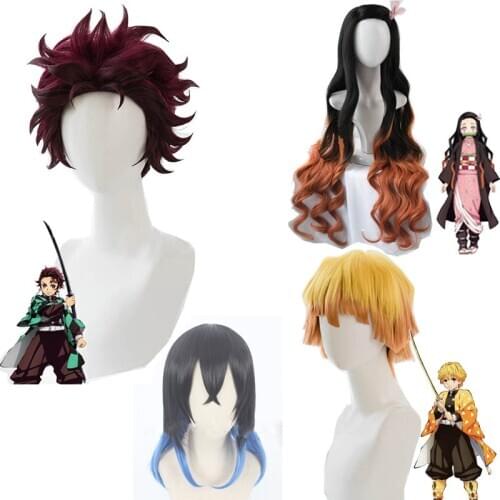 Anime Nezuko Tanjirou Kamado Wig Demon Slayer Kimetsu No Yaiba Cosplay Wigs Hashibira Inosuke Zenitsu Agatsuma Golden Hair CS007