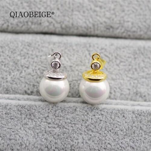 QIAOBEIGE 925 Sterling Silver Pearl Pendant Necklace Pendant Findings Jewelry Parts Fittings Women Accessories Cap Tray