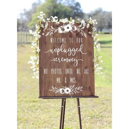 Unplugged Ceremony Sign Wedding Decor Decal Art Wooden Board Stickers Wedding Sign Personalised Name Fashion Mirrors Decor LC948