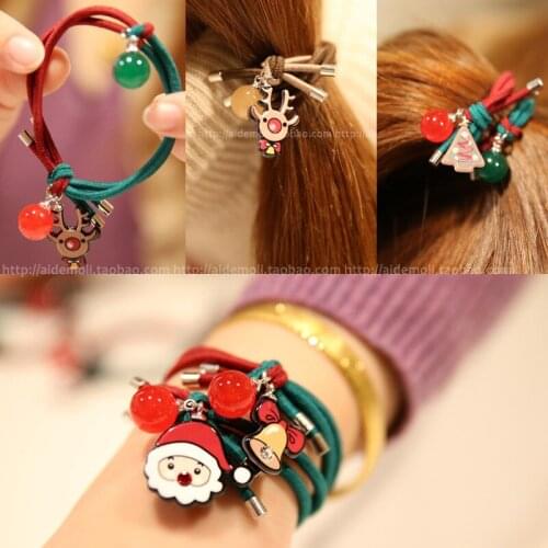 Christmas Rubber Band Hair Accessories Elk Elderly Bells Hair Tie Hair Rope Ornaments