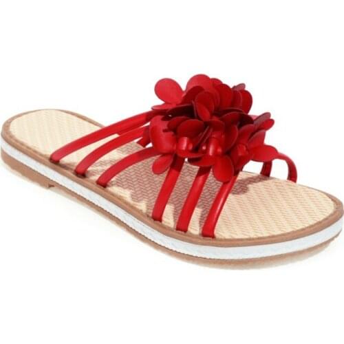 Sandalias Mujer 2021 Bohemian Flowers Peep Toe Beach Sandals Fashion Flat Bottom Slipper Women Shoes Plus Size 32-48 2106