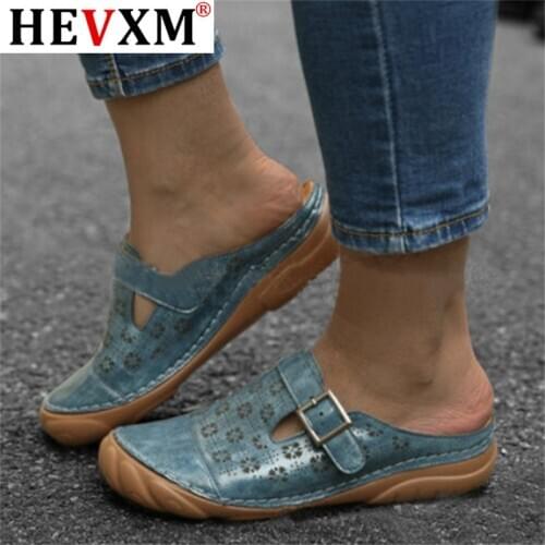 Woman Sandals 2020 Leather Platform Wedge Shoes Summer Retro Buckle Hollow Ladies Shoes Casual Ladies Sewing Shoes Slippers Girl