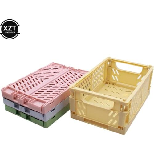 Folding Stationery Storage Box Basket Collapsible Crate Plastic Utility Cosmetic Universal Container Desktop Holder Organizer