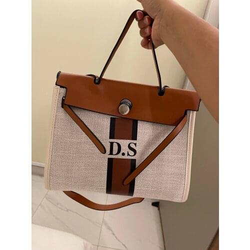 Monogrammed Tote Bag Bridesmaid Gift Personalized Initials Stripe Tote Shopper Bags, Custom Shoulder Bag Canvas Tote