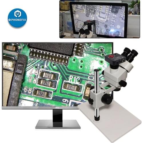 Phone PCB Soldering Repair Lab Industrial 7X 45X Simul-focal Trinocular Stereo Microscope 38MP HDMI Camera 0.5X C mount Adapter
