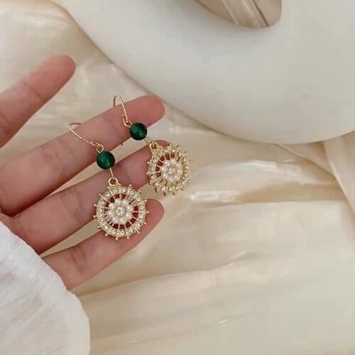 Vintage Alloy Round Rhinestone Pearl Earrings for women Shining Jewelry Retro Bead Dangle Earrings