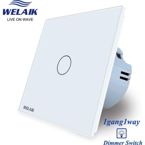 WELAIK EU Standard Single FireWire AC220V Glass Panel 1gang1way Dimmer Wall Touch-Switch A1911TG