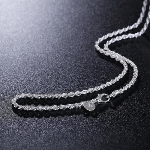 New 925 Sterling Silver Beautifully twisted rope 3MM chain Necklace for Women 16-24 Inches Fashion party Jewelry Holiday gifts