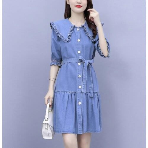 Womens blue jeans Denim plus size L-5XL dress shirt fat XXL XXXL 3XL XXXXL 4XL 100KG woman wear loose blouses blusa summer dress