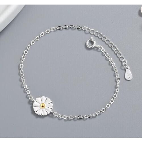 2019 Real Pure Silver Plated Daisy Flower Bracelets For Women pulsera de plata Drop Shipping