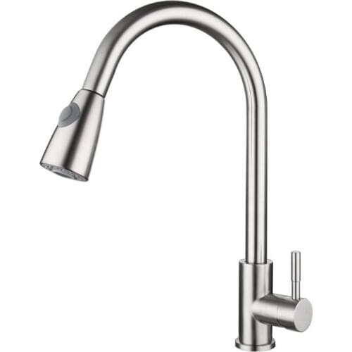 1/2\" Stainless Steel Kitchen Sink Faucets with Pull Down Sprayer Deck Mount